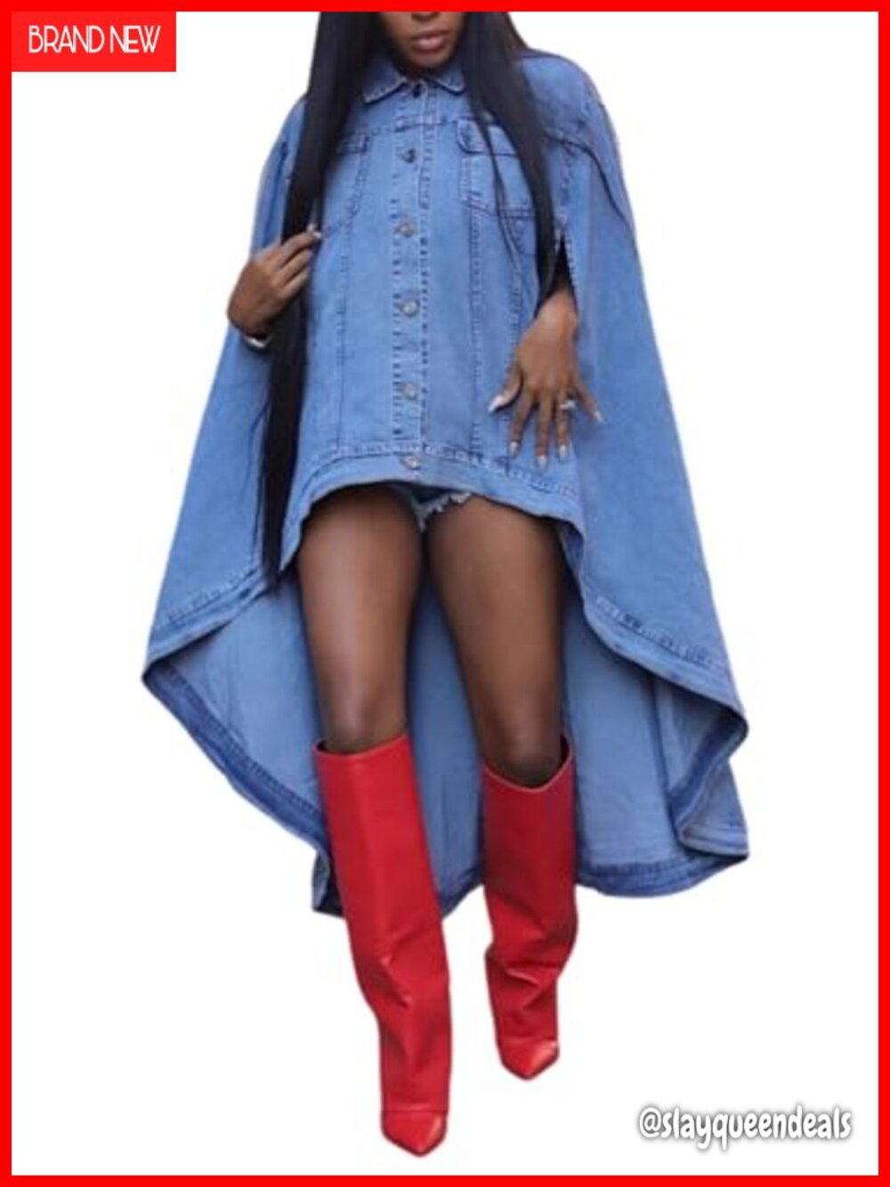 Womens Sleeveless Denim Poncho Jacket Button Down Irregular Hem Trench Coat